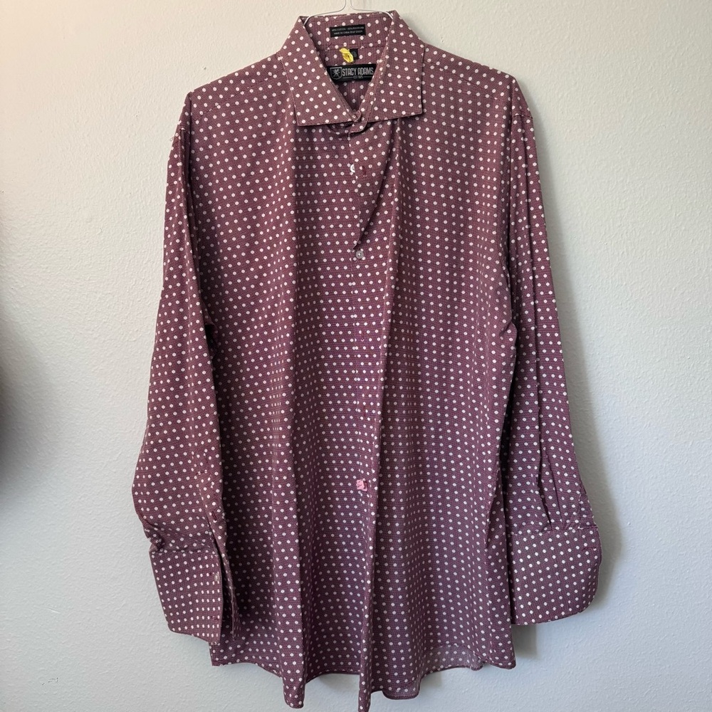 Stacy Adams Burgundy Polka Dot Dress Shirt – Size 18.5/37 $22 - Picture 1 of 6